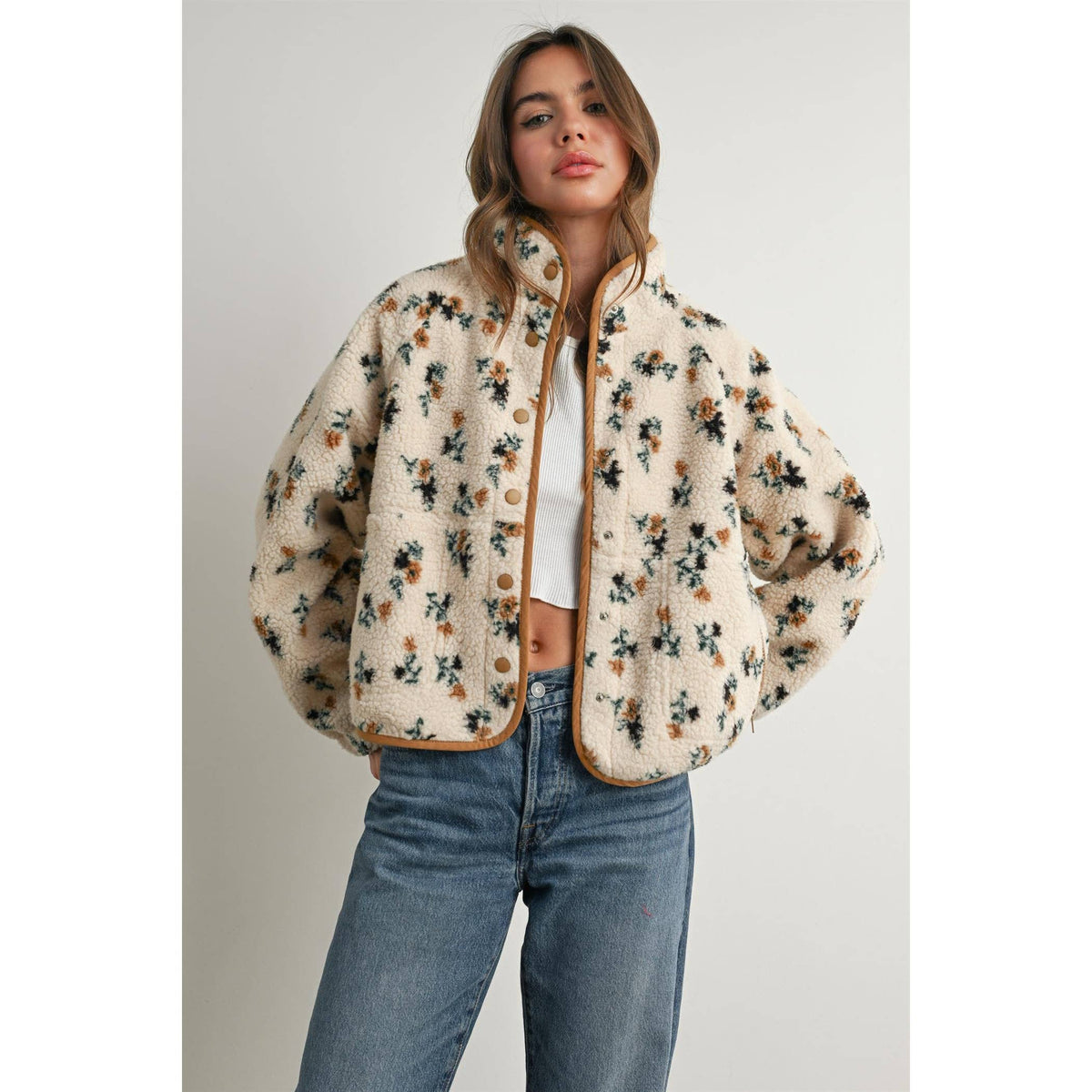 The Willow Floral Sherpa Fleece Snap Jacket