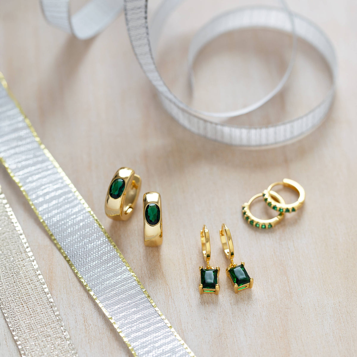 Emerald Chunky Hoop Earrings