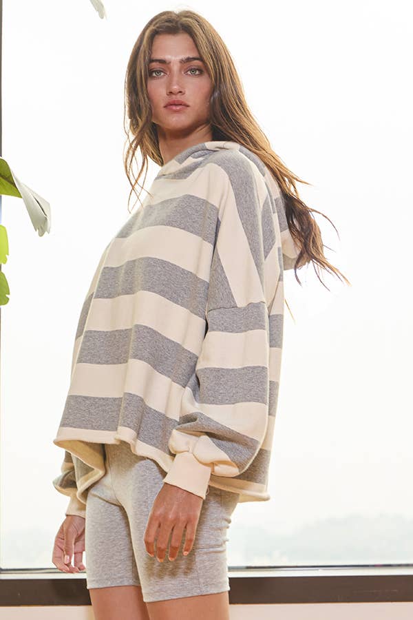 Striped Fleece Sweatshirt Hoodie