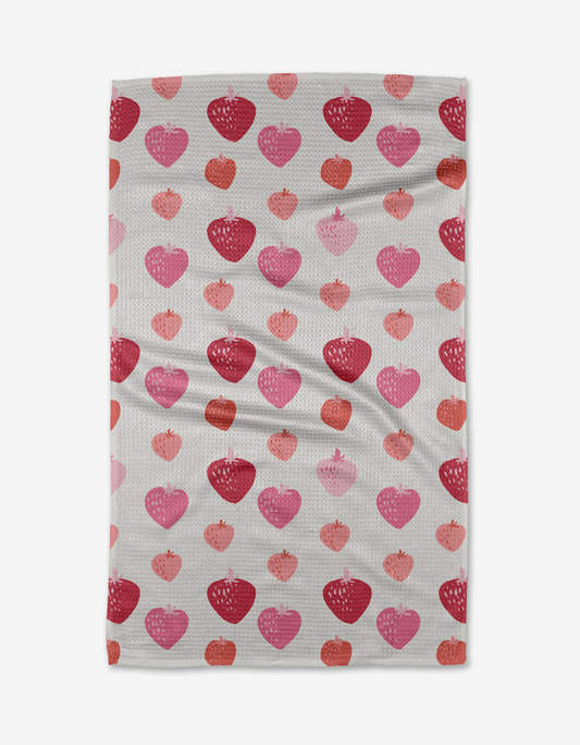 Geometry Pink Strawberries Kitchen Tea Towel