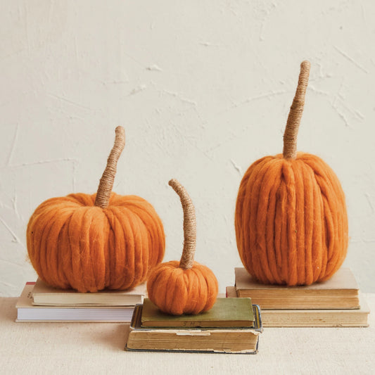 Wool Pumpkin with Jute Stem