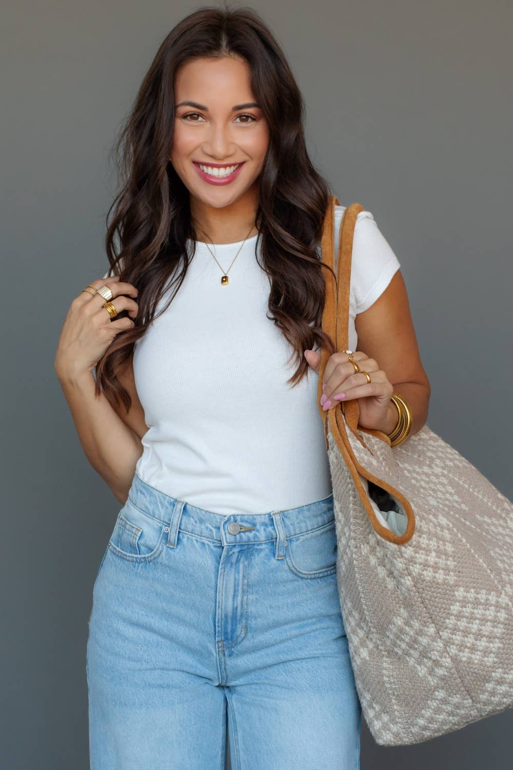 Beige & Cream Diamond Pattern Tote