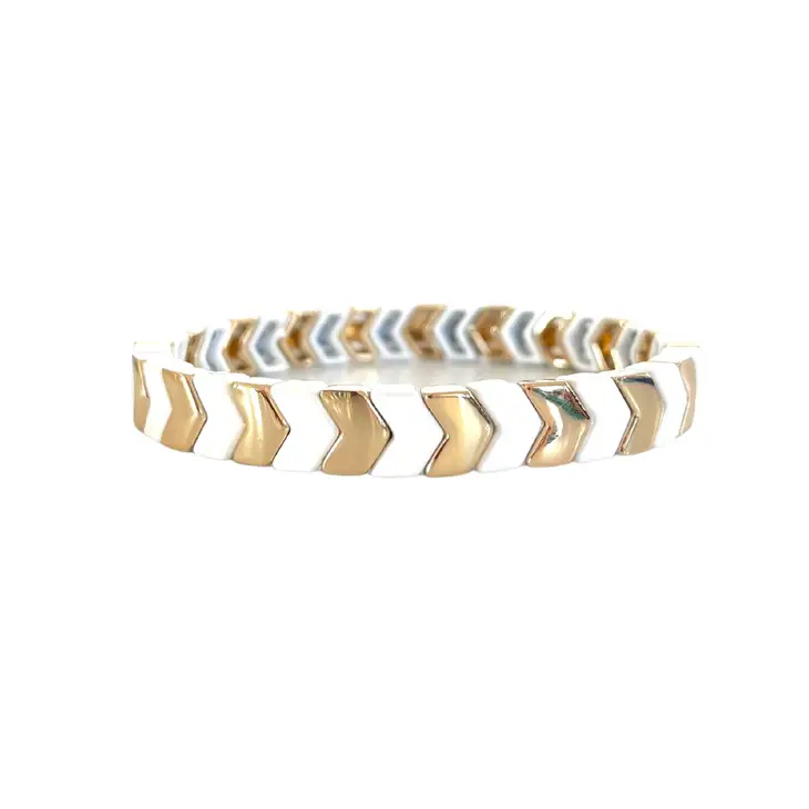 White + Gold Chevron Tile Bracelet