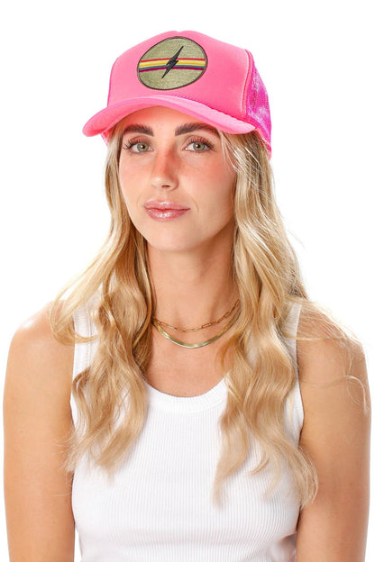 Electric Rainbow Trucker Hat in Pink