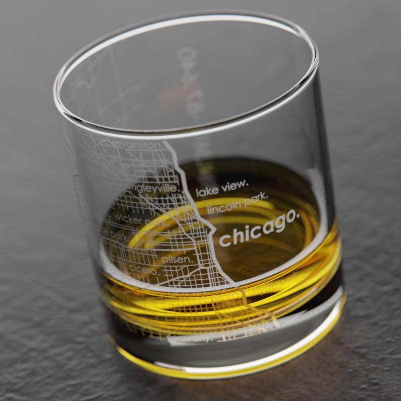 Chicago IL Map Rocks Whiskey Glass