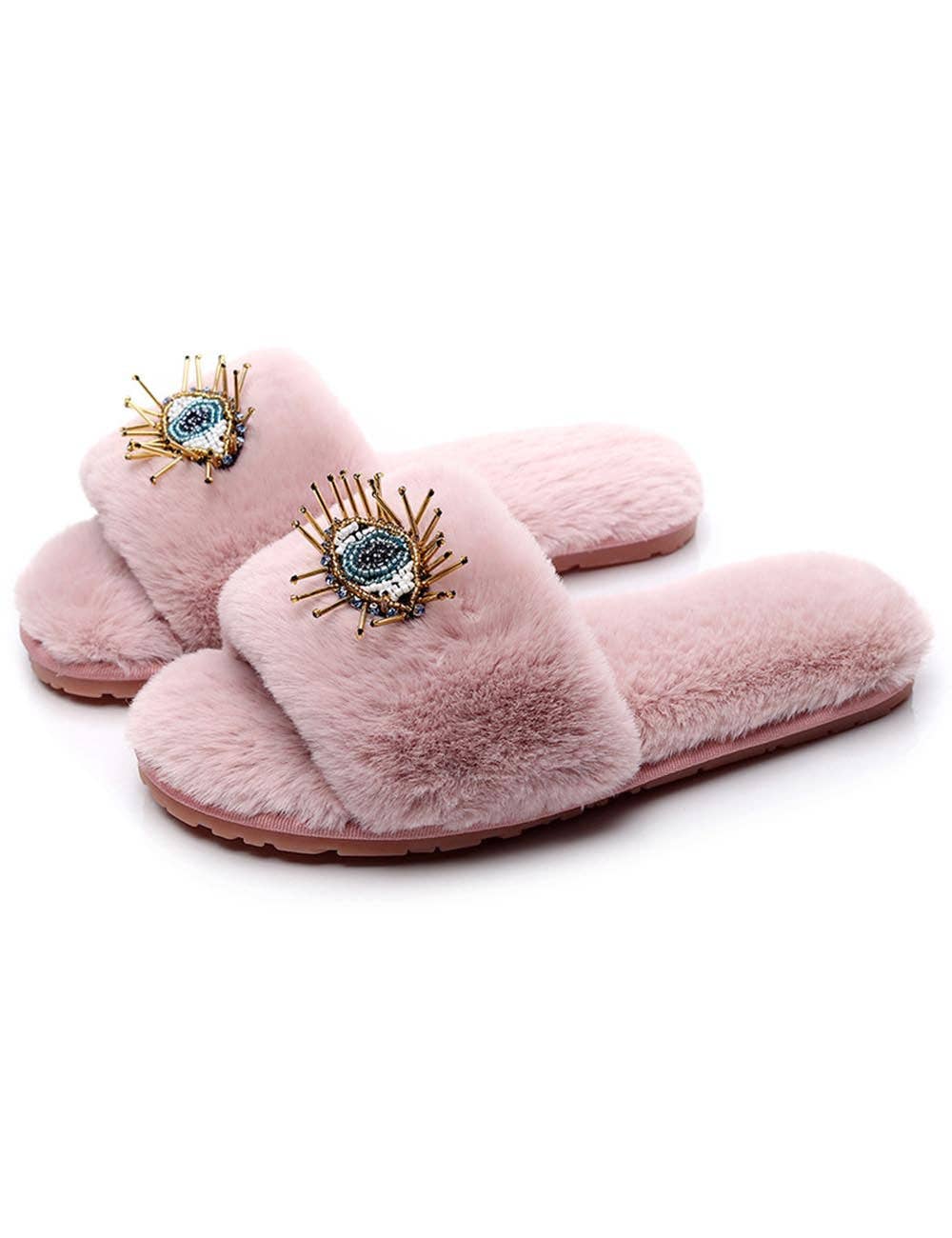 Fluffy Evil Eye Slippers