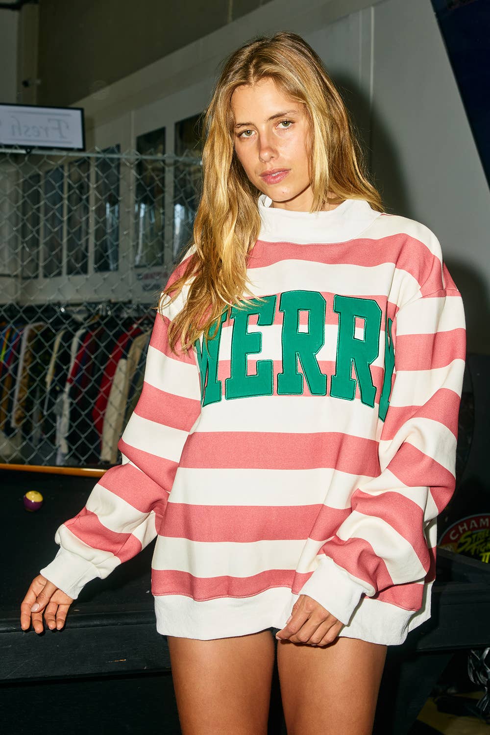 Merry Mock Neck Striped Sweatshirt