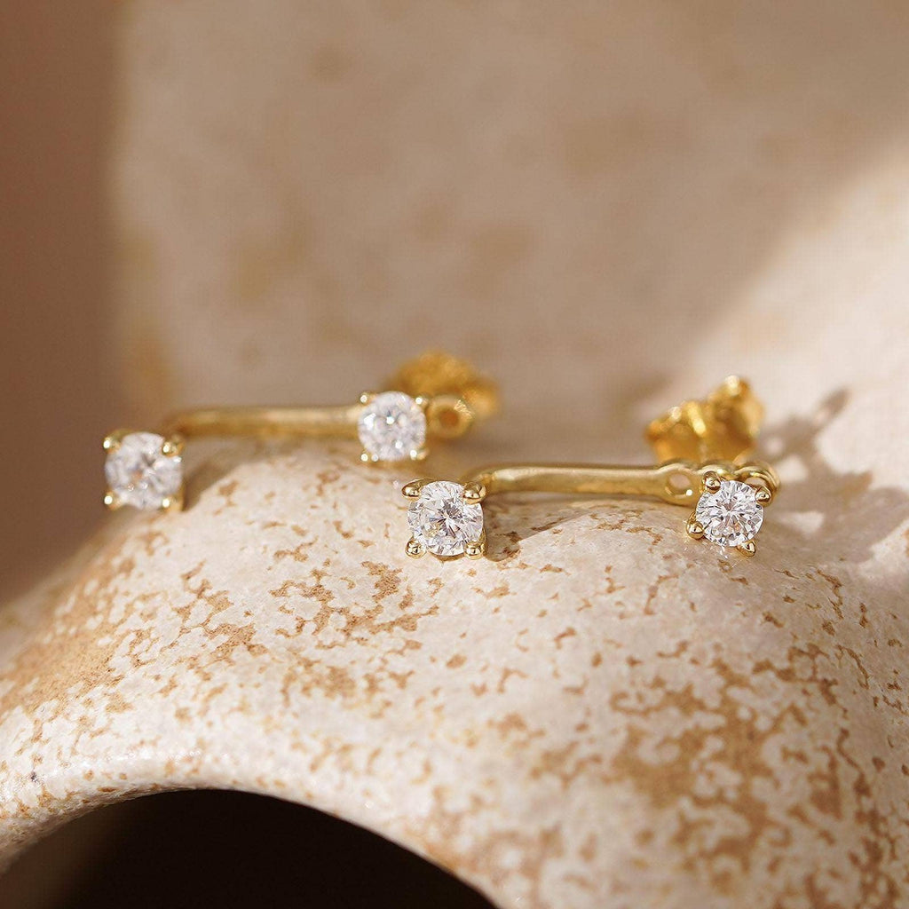 Front-Back Gold CZ Earrings