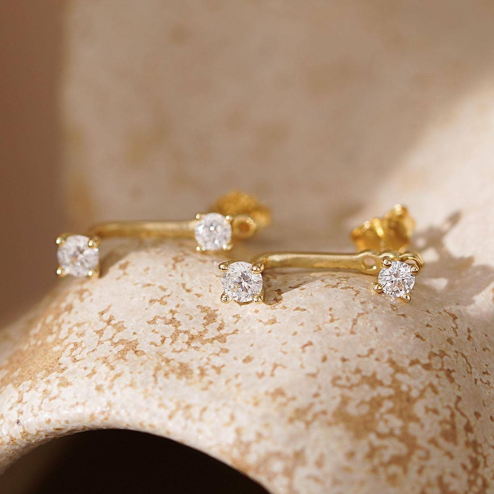 Front-Back Gold CZ Earrings