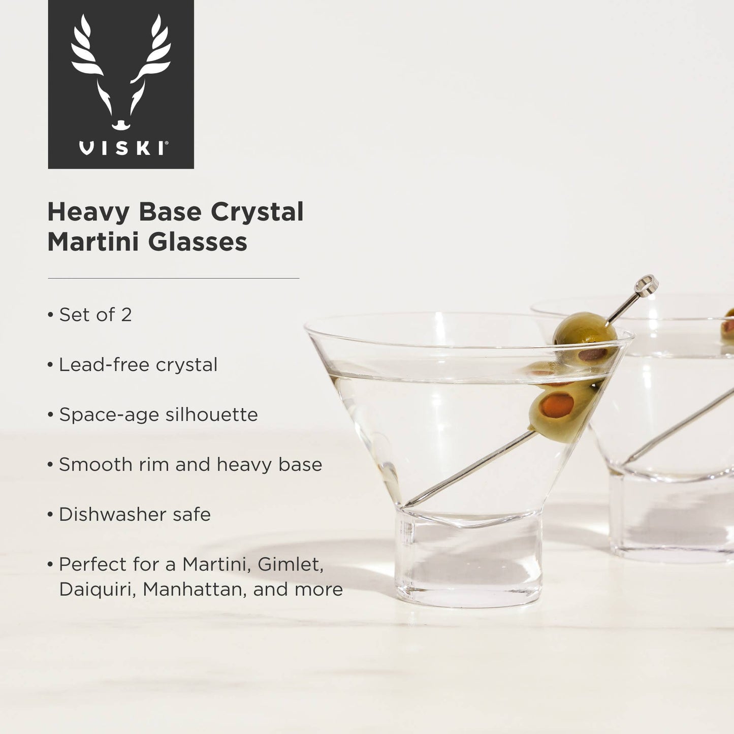 Raye™ Heavy Base Stemless Crystal Martini Glasses