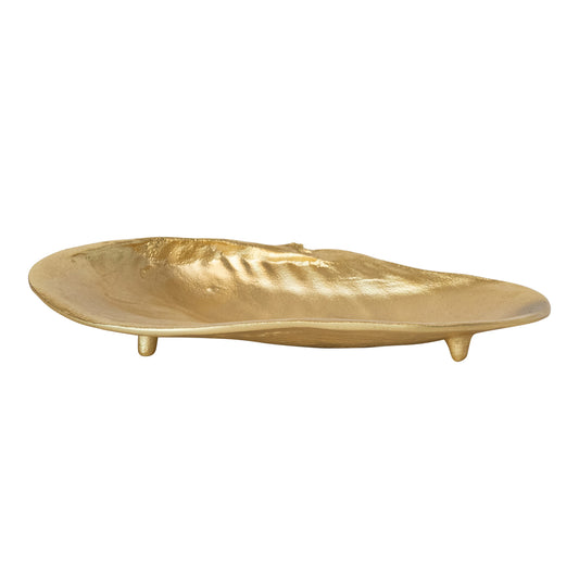 Decorative Cast Aluminum Footed Shell Shaped Tray, Gold Finish