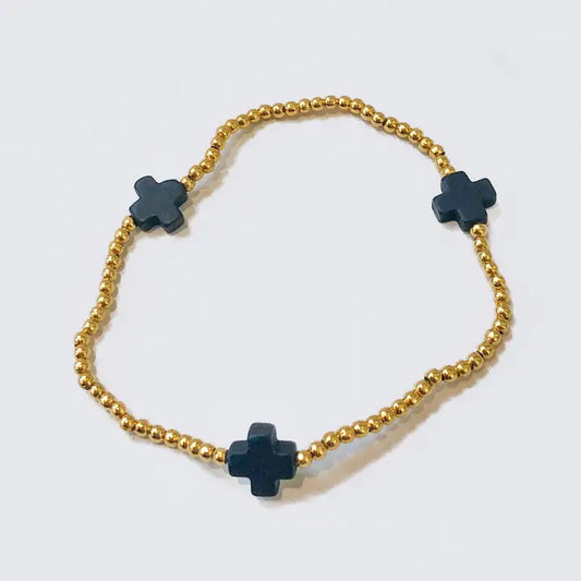 Gold Bead + Cross Bracelet