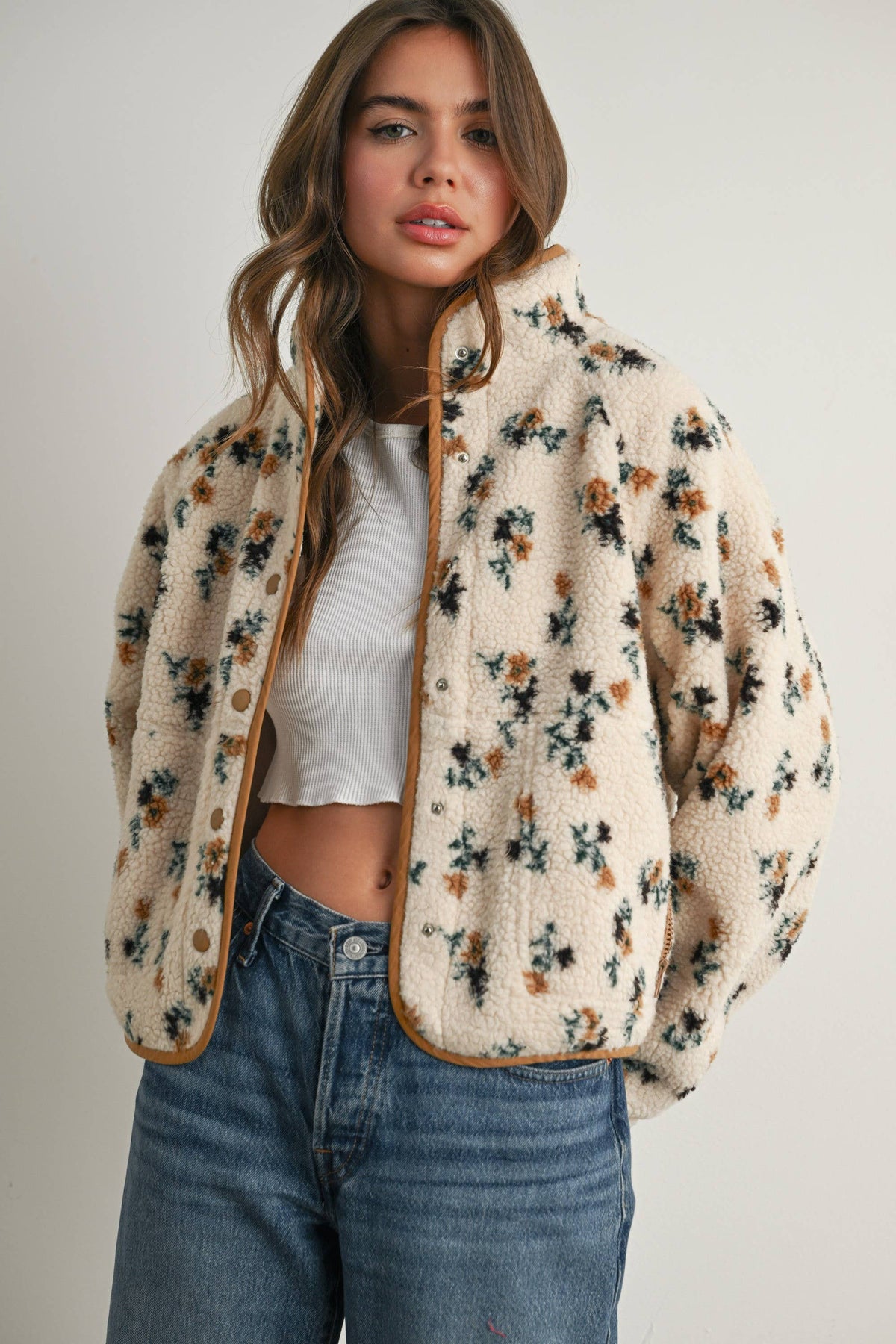 The Willow Floral Sherpa Fleece Snap Jacket
