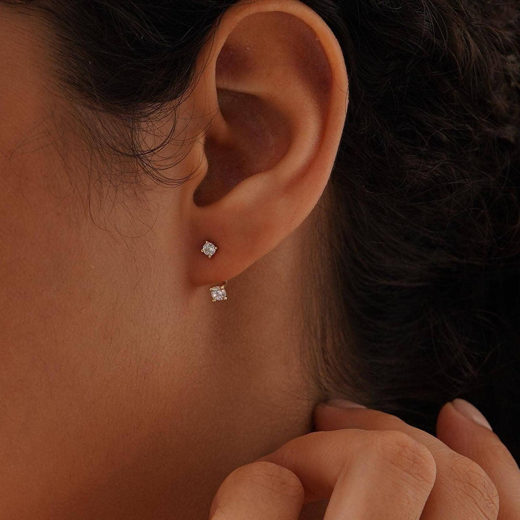 Front-Back Gold CZ Earrings