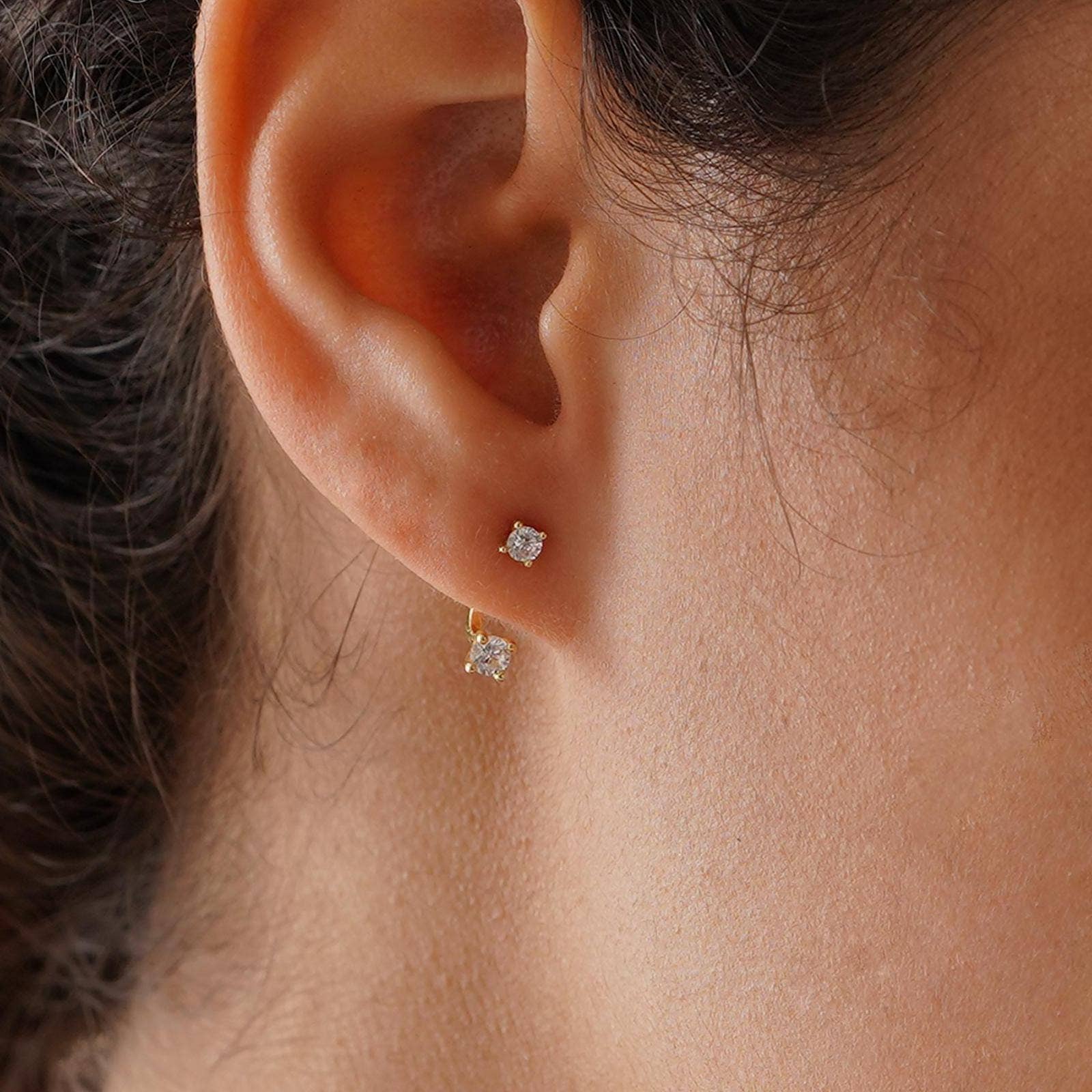 Front-Back Gold CZ Earrings