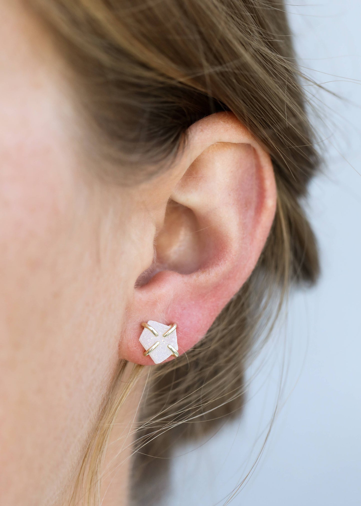 White Druzy Prong Earrings