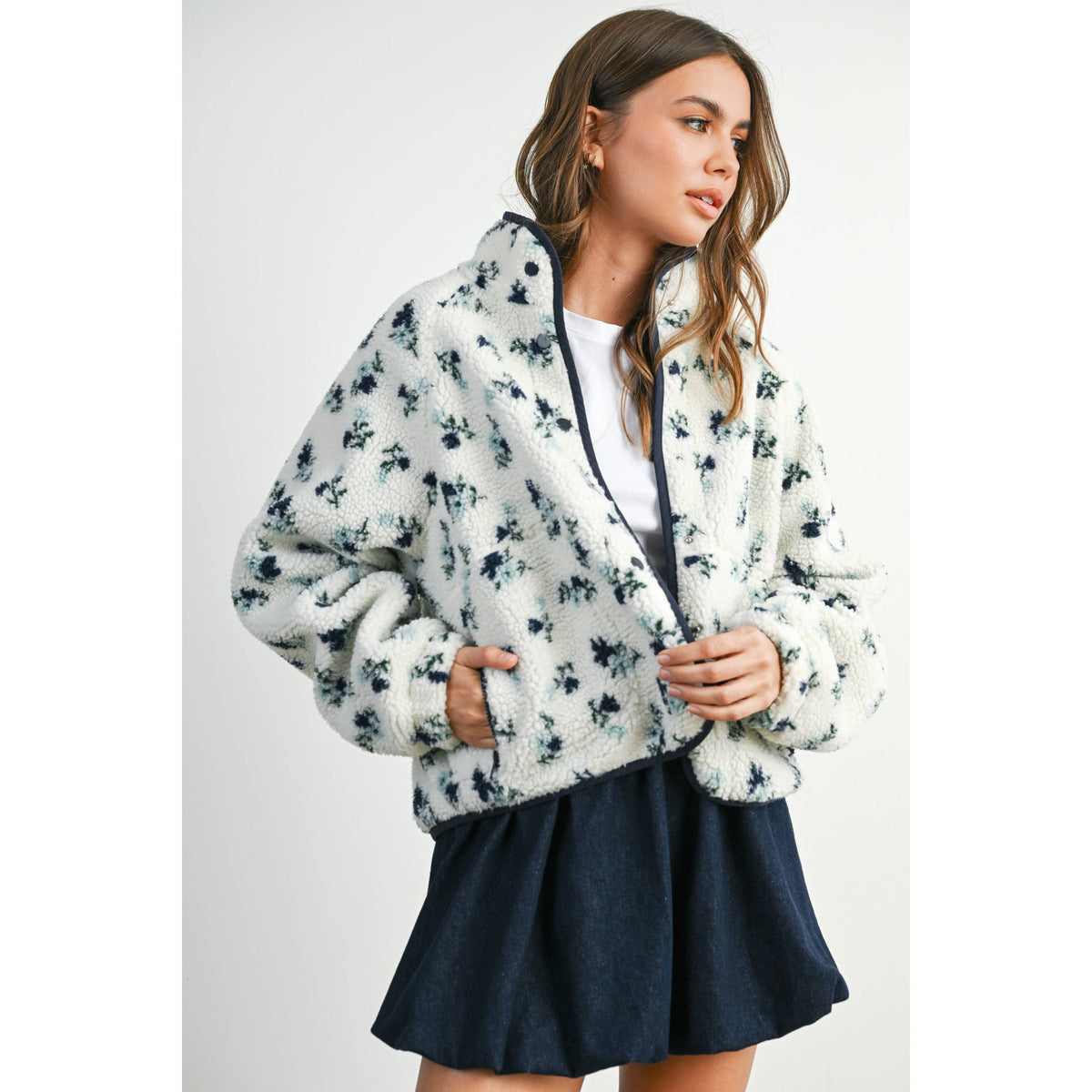 The Willow Floral Sherpa Fleece Snap Jacket