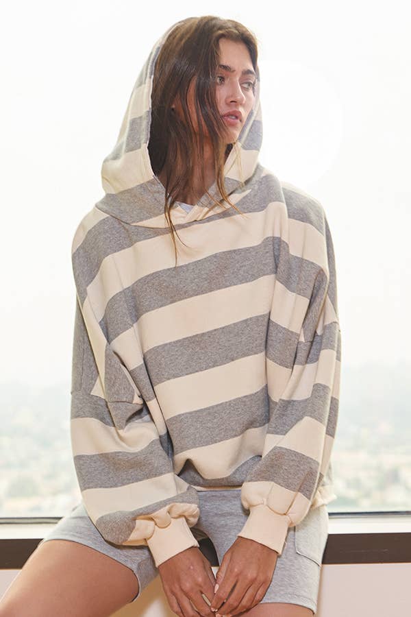 Striped Fleece Sweatshirt Hoodie