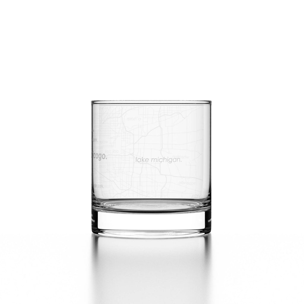 Chicago IL Map Rocks Whiskey Glass