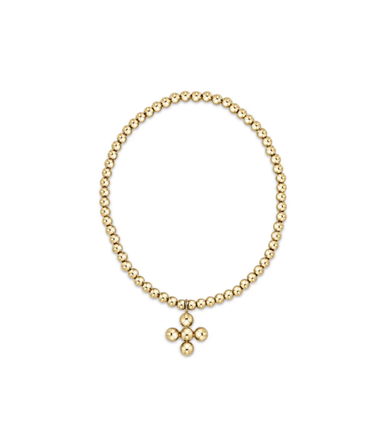 enewton Classic Gold 3mm Bracelet - Signature Cross 4mm Beaded Gold Charm