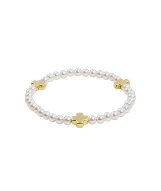 enewton Signature Cross 4mm Pearl Bracelet - Gold