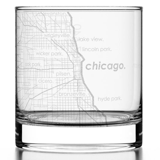 Chicago IL Map Rocks Whiskey Glass