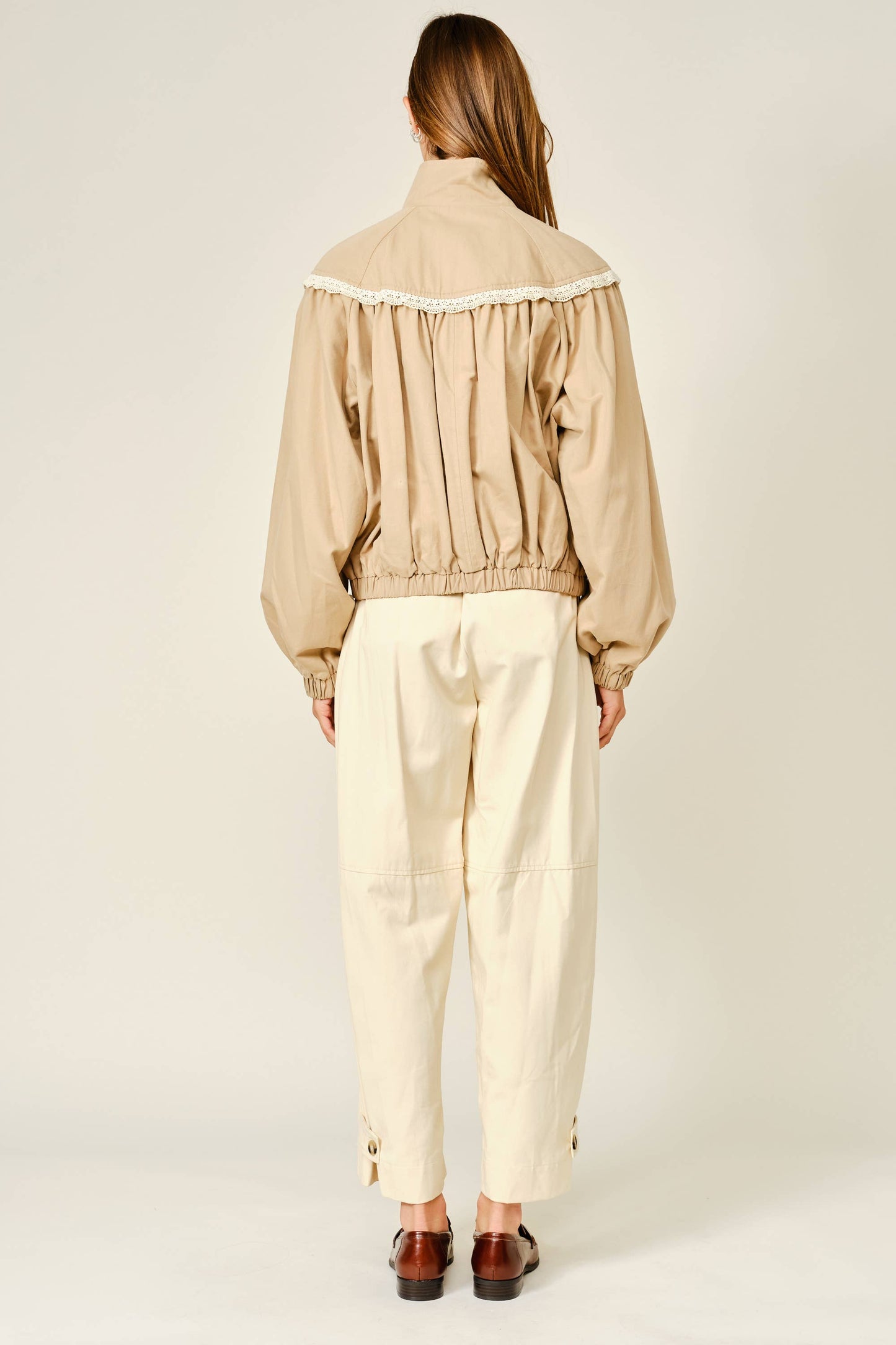 Lace Shirring Bomber Jacket
