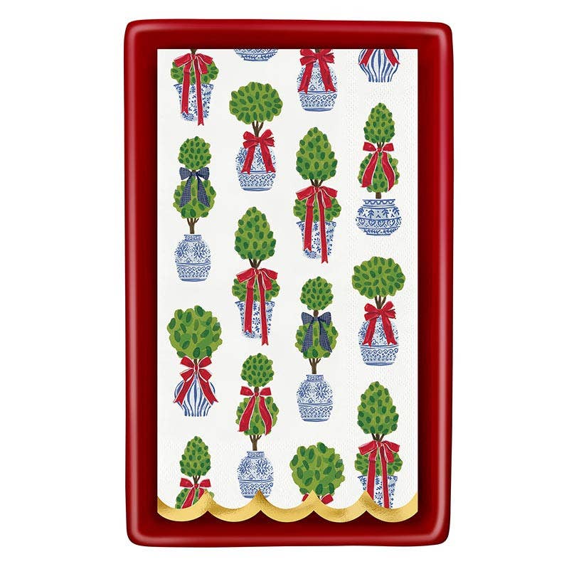 Holiday Topiaries Napkins + Ceramic Tray