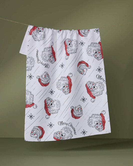 Geometry Claus Family Christmas Tea Towel
