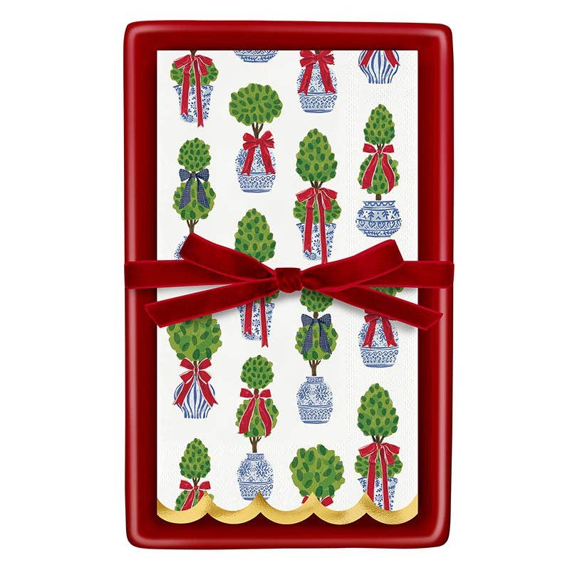 Holiday Topiaries Napkins + Ceramic Tray