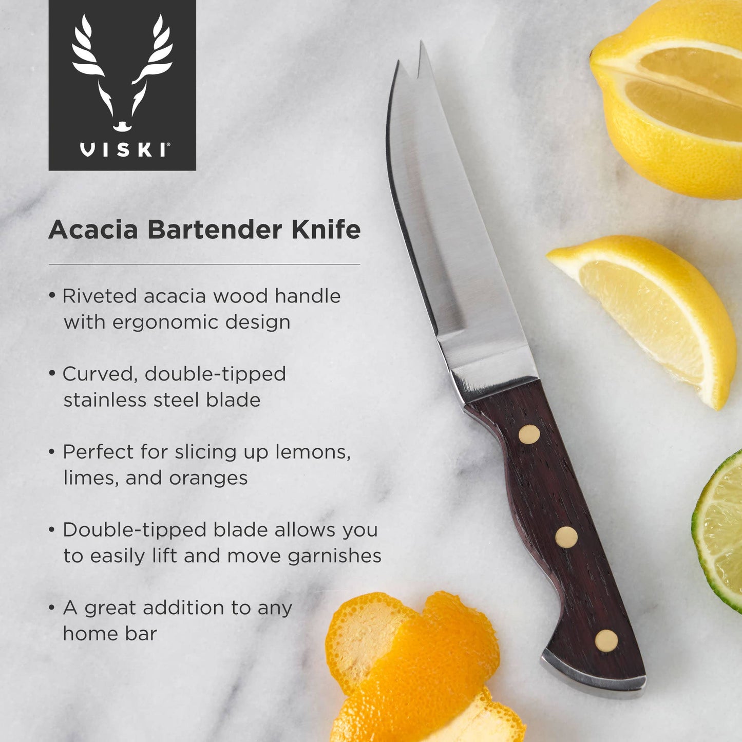 Viski Professional Double Tipped Acacia Bartender Knife