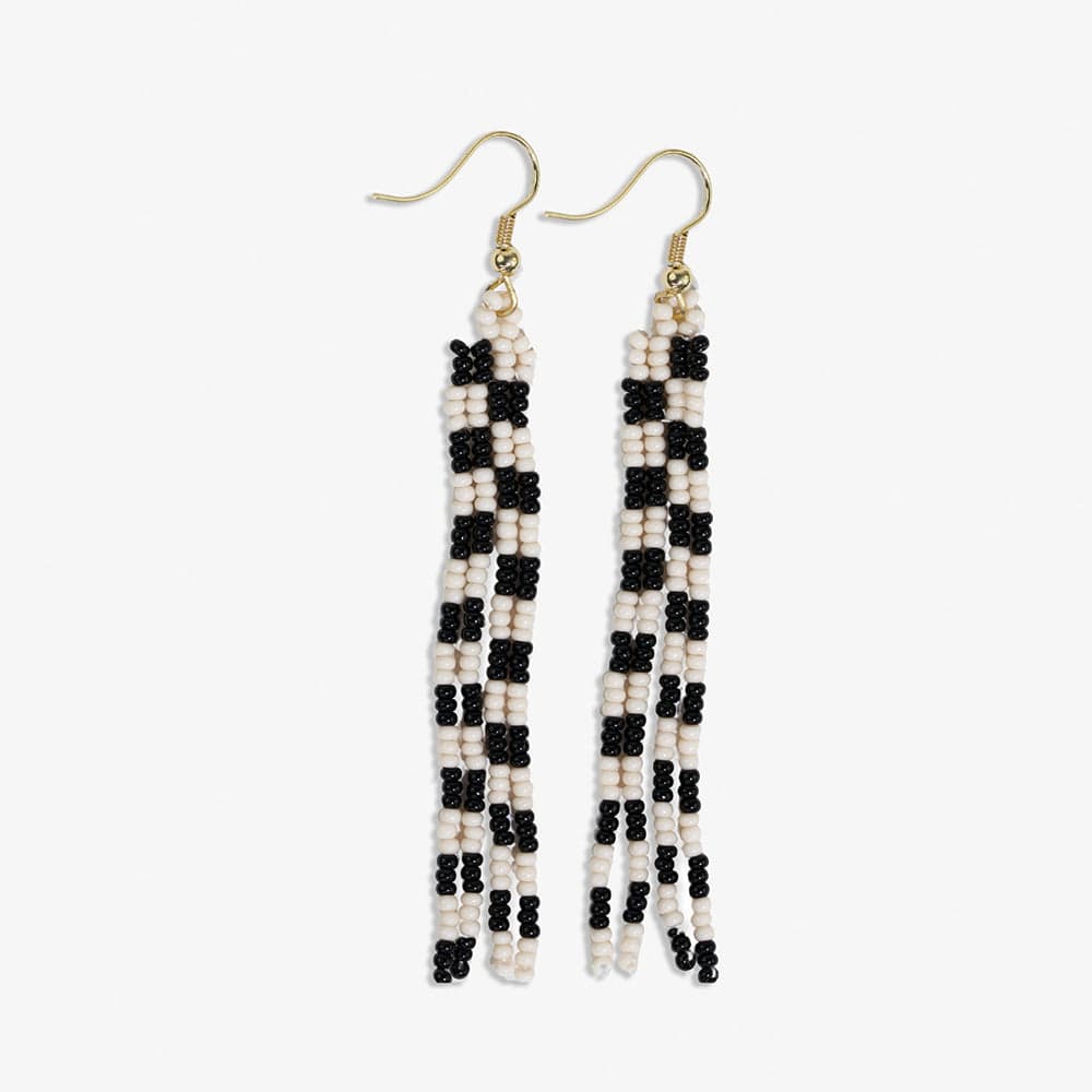 June Checked Beaded Fringe Earrings