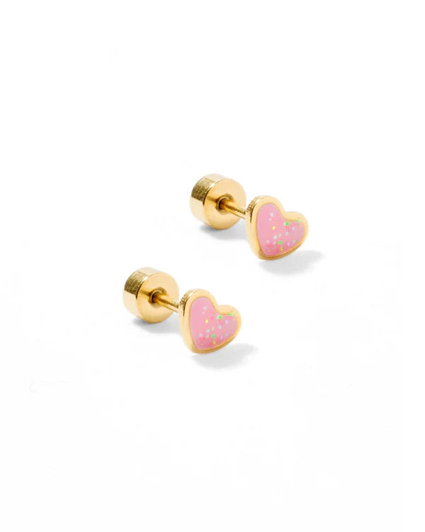 Nora Screwback Pink Heart Earrings