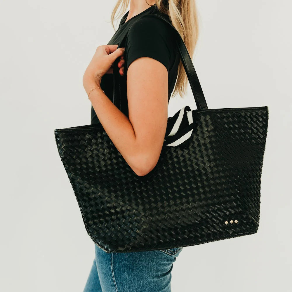 Woven Tiffany Organizer Tote Bag - Black
