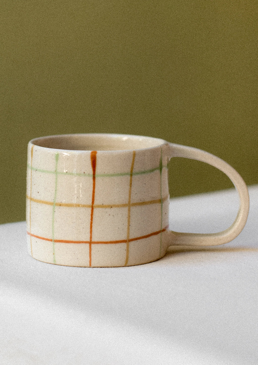 Hand-Painted Grid Stoneware Mug