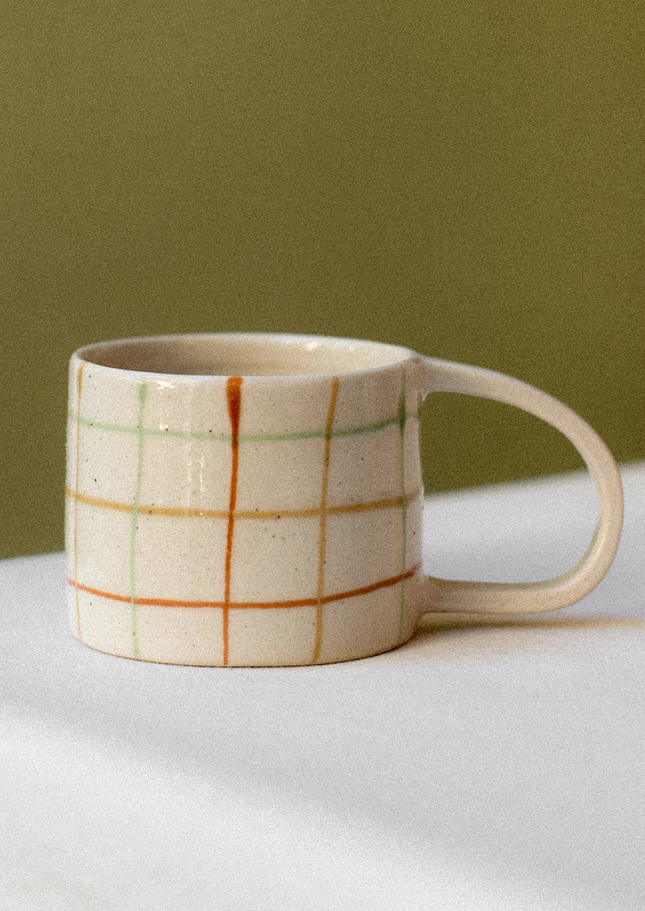 Hand-Painted Grid Stoneware Mug