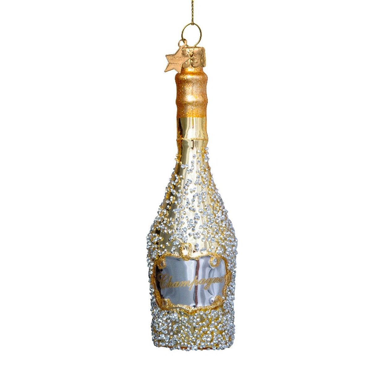Ornament gold champagne bottle w/diamonds H6"