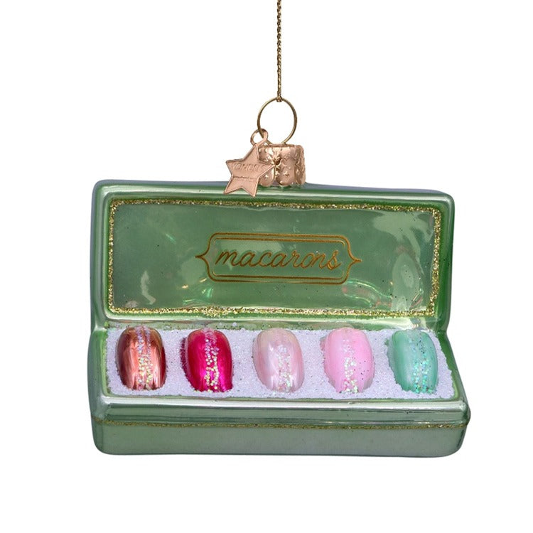 Ornament glass green box of macarons H2"