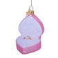 Ornament glass soft pink heart box w/wedding ring H3.5"