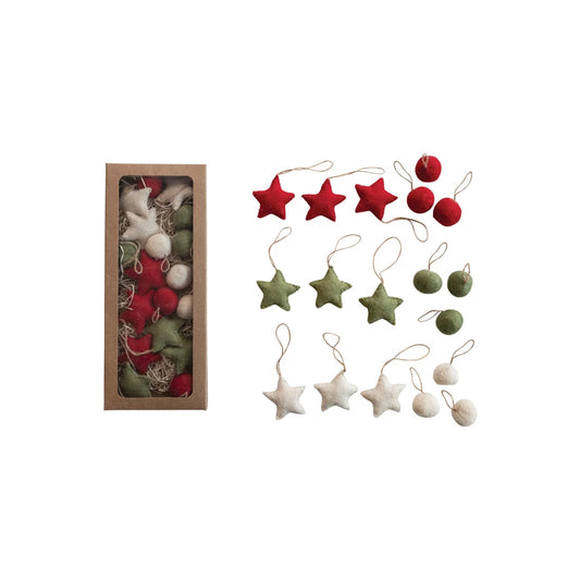 Star and Ball Felt Ornament Set