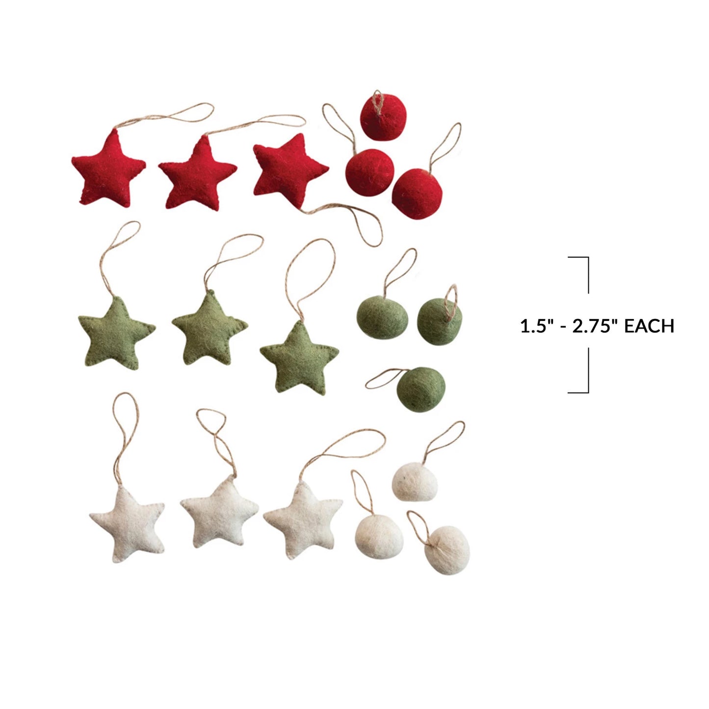 Star and Ball Felt Ornament Set