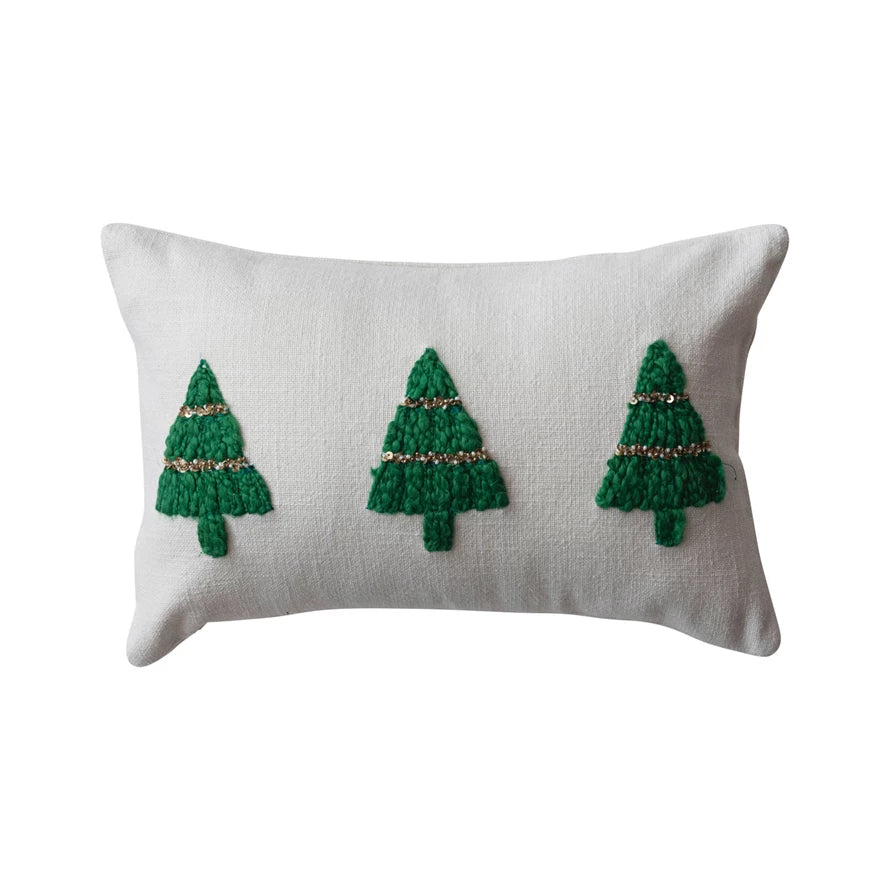 Embroidered Holiday Tree Pillow