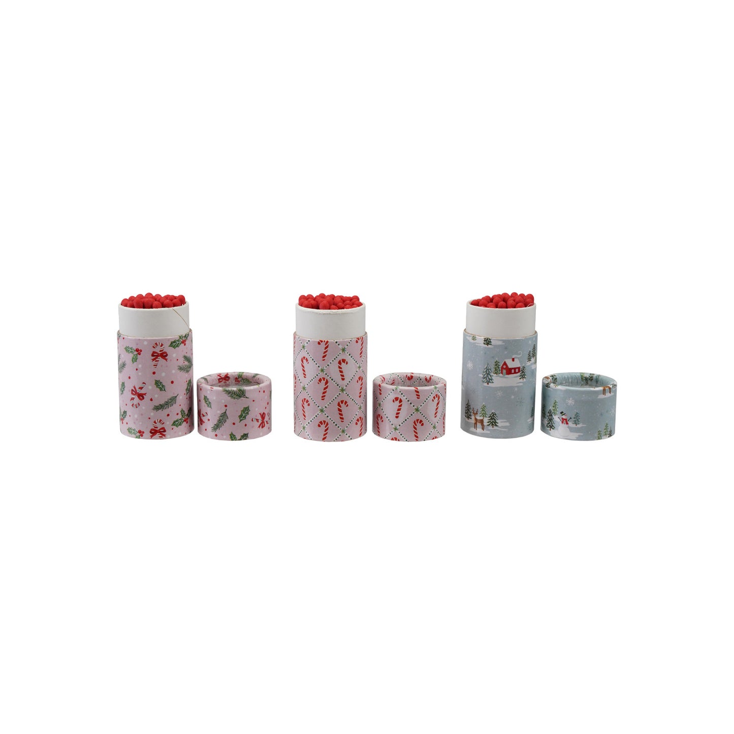 Safety Matches in Tube Matchbox with Holiday Pattern, 3 Styles ©