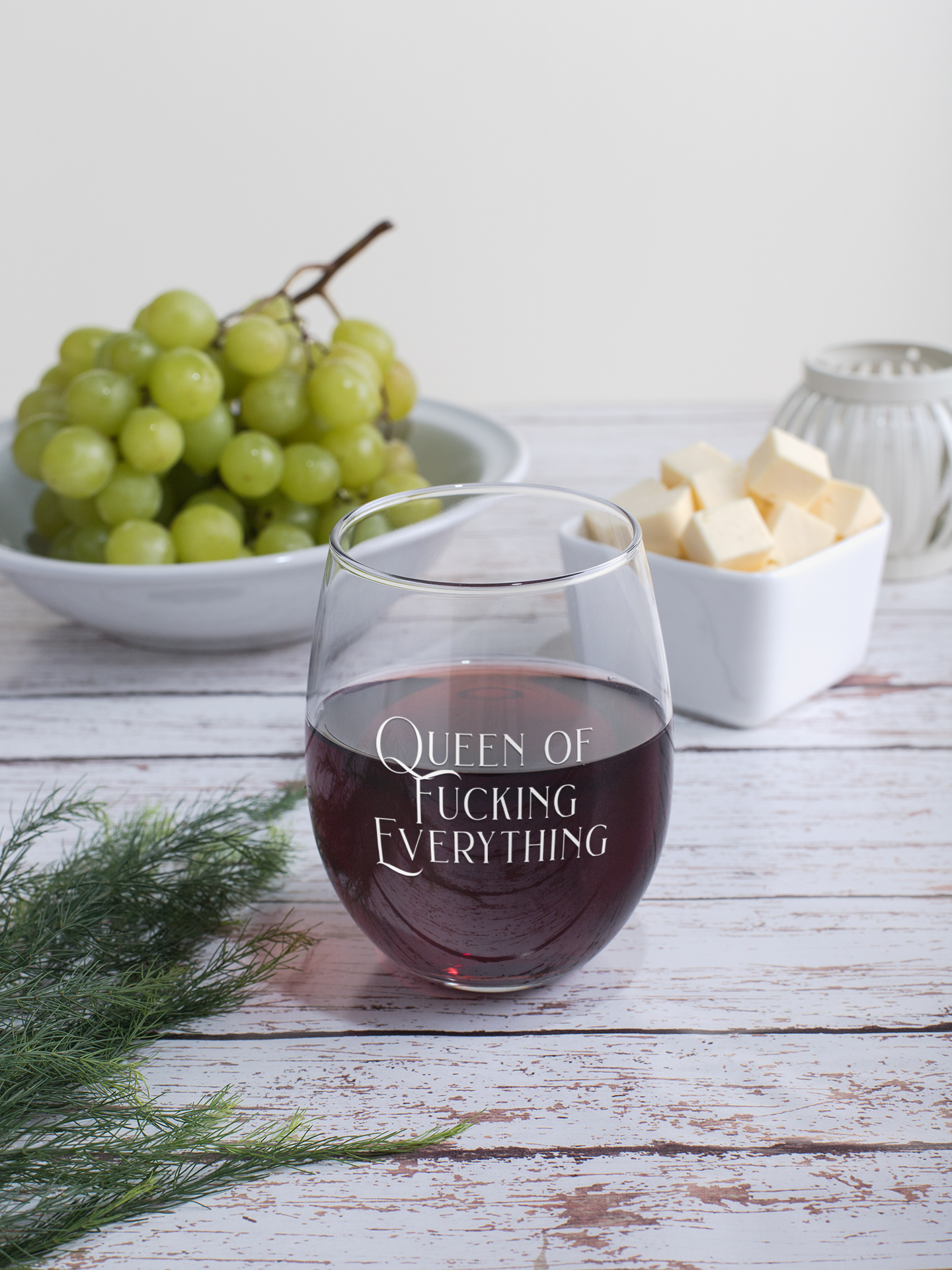 Queen of F*cking Everything- 17oz. Stemless Wine Glass