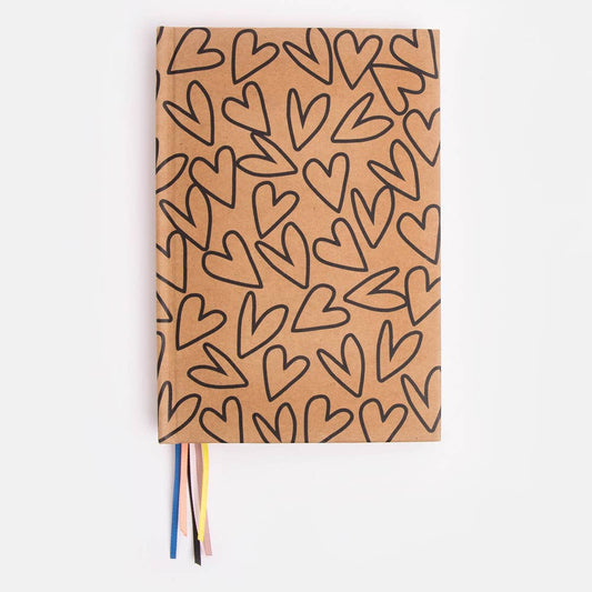 Outline Hearts Kraft Multi Ribbon Notebook