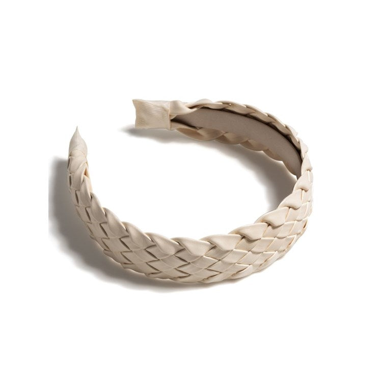 WOVEN FAUX LEATHER HEADBAND, IVORY